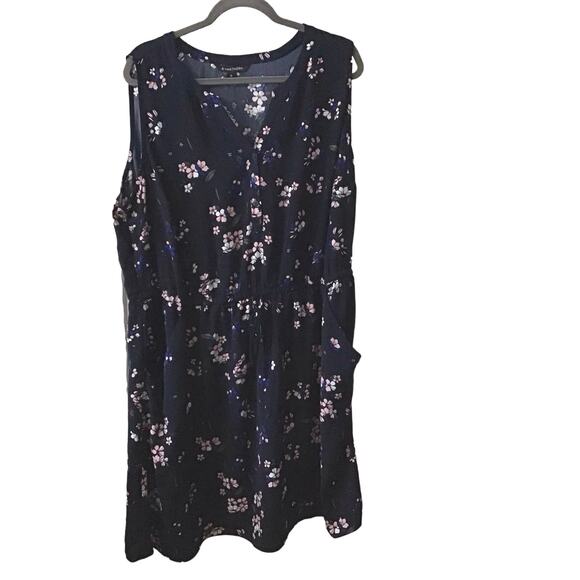 41 Hawthorn Navy Floral Sleeveless Dress with drawstring waist and pockets 3X - Picture 1 of 10